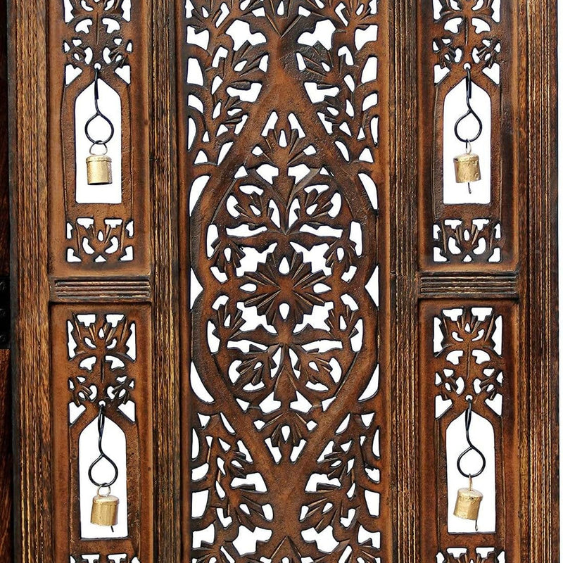 CRAFT DECOR Wooden partition with Bells for Living Room | Wood Screen for Pooja Room | Hall Partition | Separator for Living Room | Modern Decorative Wall Divider | Folding Door Screen Kitchen | Foldable Panel for Living Room/Office/Restaurant/Pooja Room