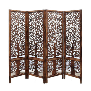 Wooden Room Divider 6 Feet, 4-Panel Folding Wooden Partition for Living Room, Office, Pooja Room, Restaurant, Kitchen & Balcony (2W x 1.82H Meters). (White-Cone Pattern)