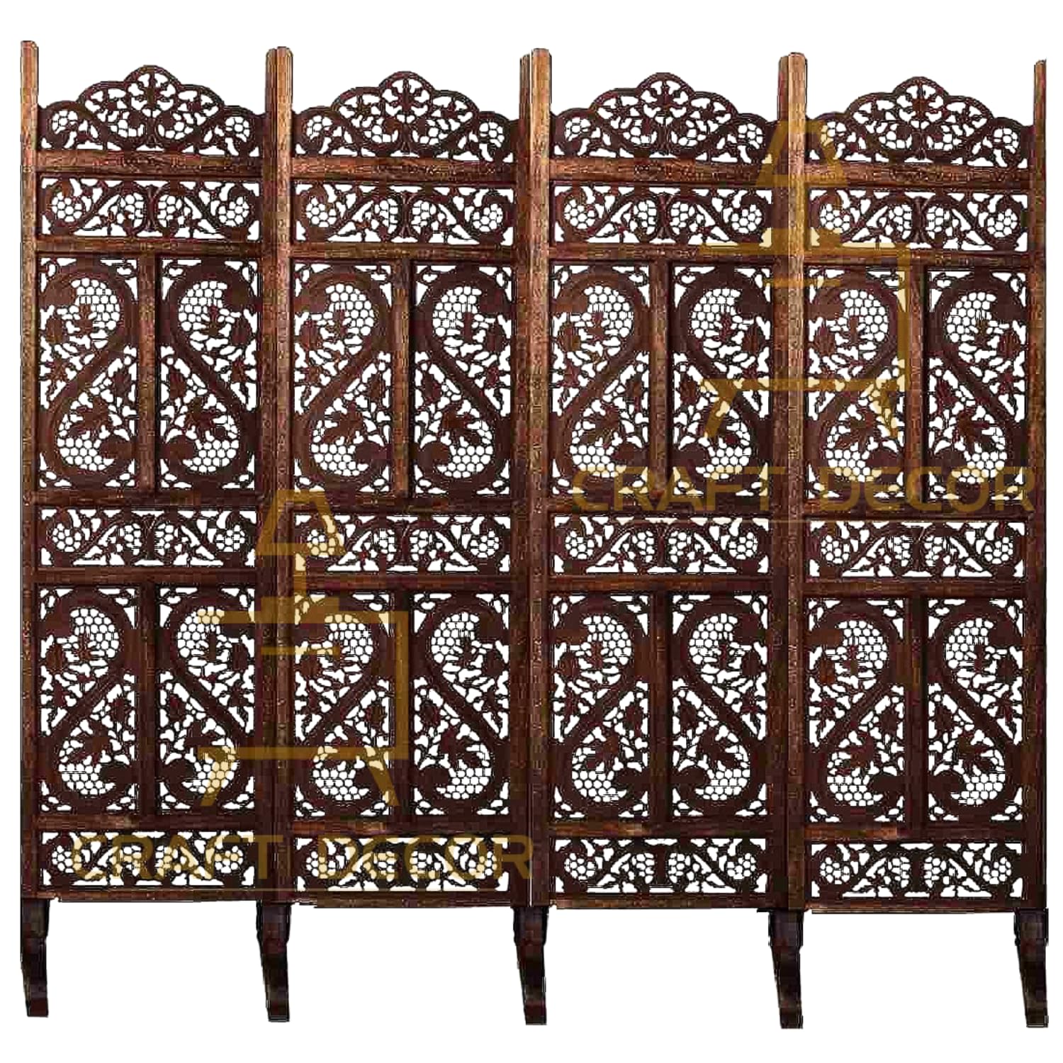 CRAFT DECOR Wooden Room Partition for Living Rooms, Wood Screen Separators and Wooden Room Wall Dividers 4 Wall Panel with Stands for Living Room/Bedroom/Office/Restaurant (Brown)