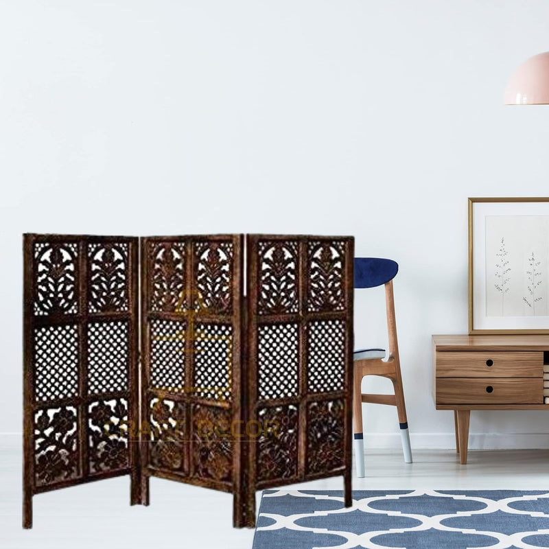 CRAFT DECOR Wooden Partition for Living Room 4 Feet Wooden Partitions Wall Dividers, Wood Screen Separator 3 Wall Panels for Living Room/Bedroom/Office/ Restaurant / Kitchen / Pooja Room(Brown)