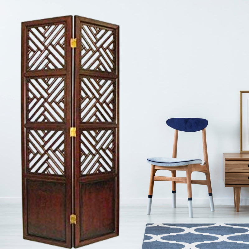 CRAFT DECOR Wooden Partition for Living Room, Wood Screen Separator, Wooden Room Wall Dividers Wall Panels, Folding Screen for Living Room/Bedroom/Office/Restaurant/Pooja (Brown)