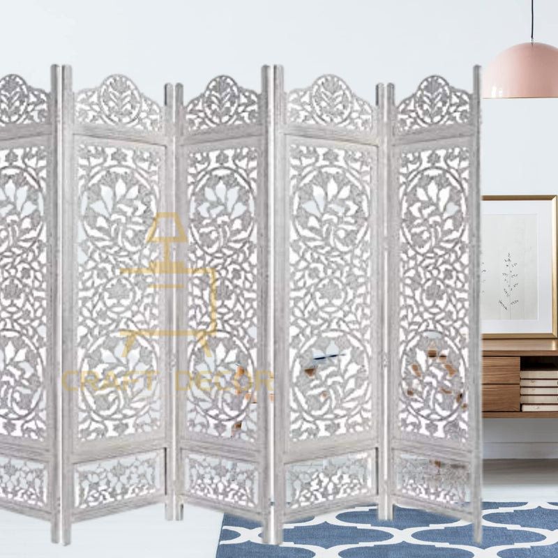 CRAFT DECOR Wooden Partition for Living Rooms, Wood Screen Separator, Wooden Room Wall Divider 6 Wall Panels, Folding Screen for Living Room/Bedroom/Office/Restaurant/Pooja Room