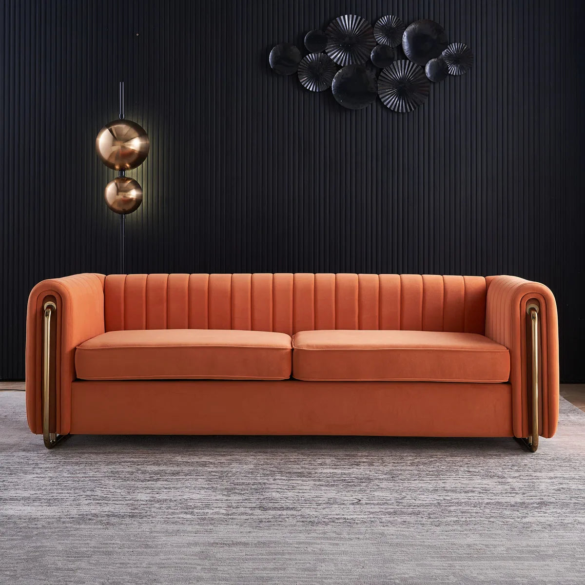 Hipick Modern Tufted Soft Velvet Round Arm Sofa for Living Room