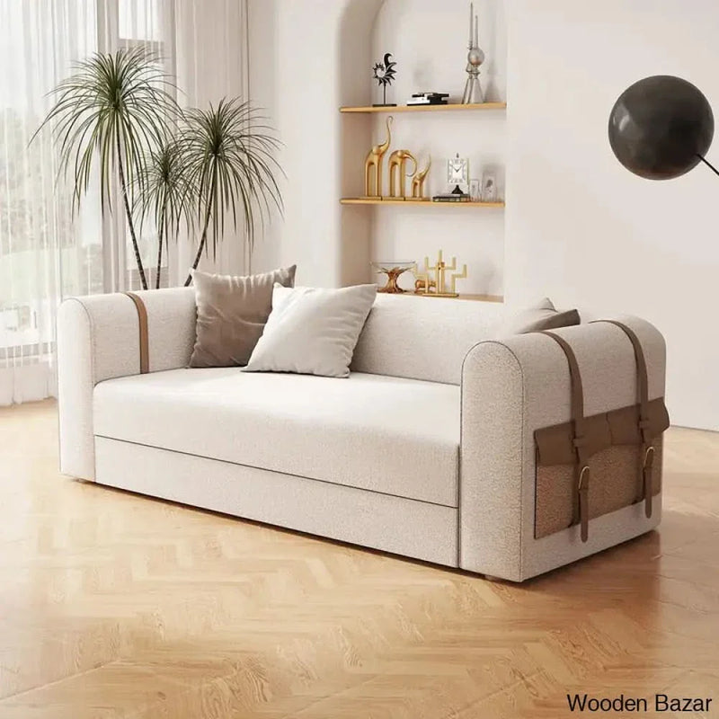 87" Modern White Boucle 3-Seater Sofa Upholstered Convertible with Side Storage - Wooden Bazar