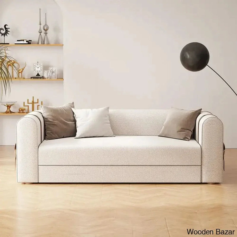 87" Modern White Boucle 3-Seater Sofa Upholstered Convertible with Side Storage - Wooden Bazar