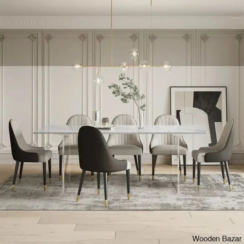 9 - Piece Sintered Stone Dining Table with 8 Leather Chairs Dining Set