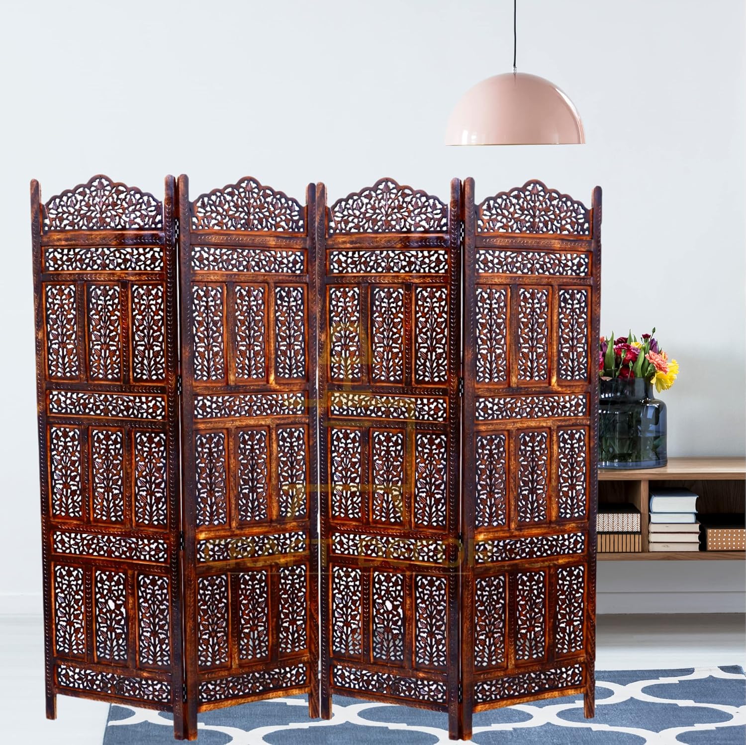 CRAFT DECOR Wooden Room Partition for Living Room / Wood Screen Separator / Room Wall Divider 4 Panels Living Room/Bedroom/Office/ Restaurant(Brown)