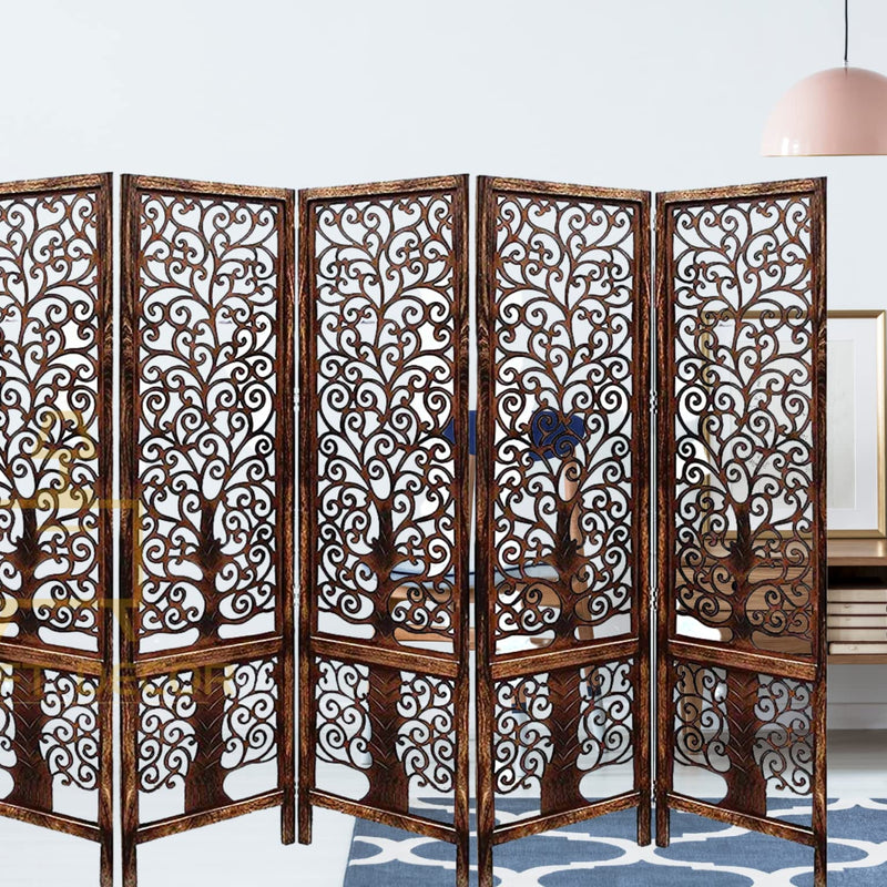 CRAFT DECOR Wooden Partition for Living Room, Wood Screen Separators, Wooden Rooms Wall Divider 6 Wall Panels, Folding Screen for Living Room/Bedroom/Office/Restaurant/Pooja Room