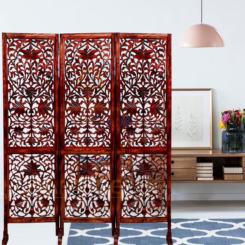 CRAFT DECOR Wooden Room Partition for Living Room / Wooden Screen Separators / Room Wall Divider with Stand 3 Panels Living Room/Bedroom/Office/ Restaurant/Pooja Room