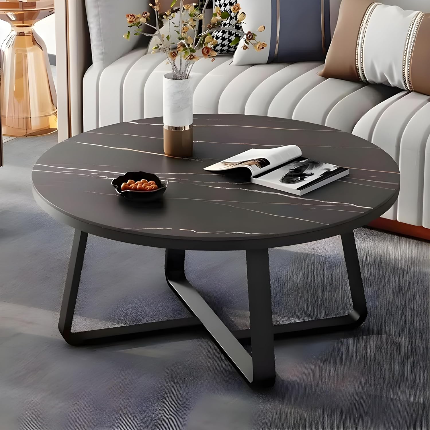 CRAFT DECOR Coffee Table Round Tea Table Contemporary Multifunctional Centre Table for Living Room, Bedroom or Apartment with Sturdy Metal Frame