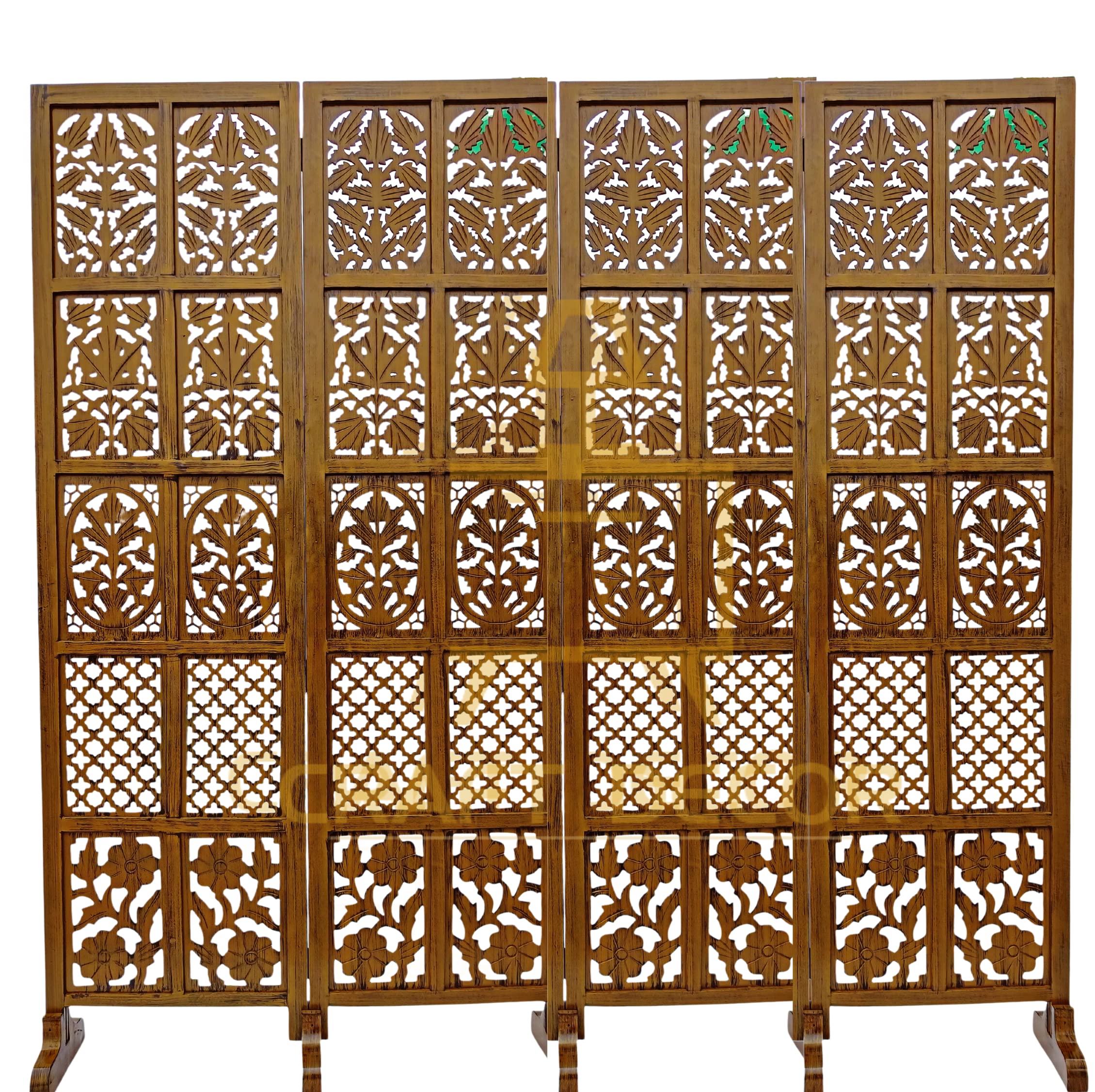 CRAFT DECOR Wooden Room Partition for Living Room, Wood Screen Separator and Wooden Room Dividers, Studio Wall Panel 6 Feet for Living Room/Bedroom/Office/Restaurant/(Teak) (4 Panels with Stands)