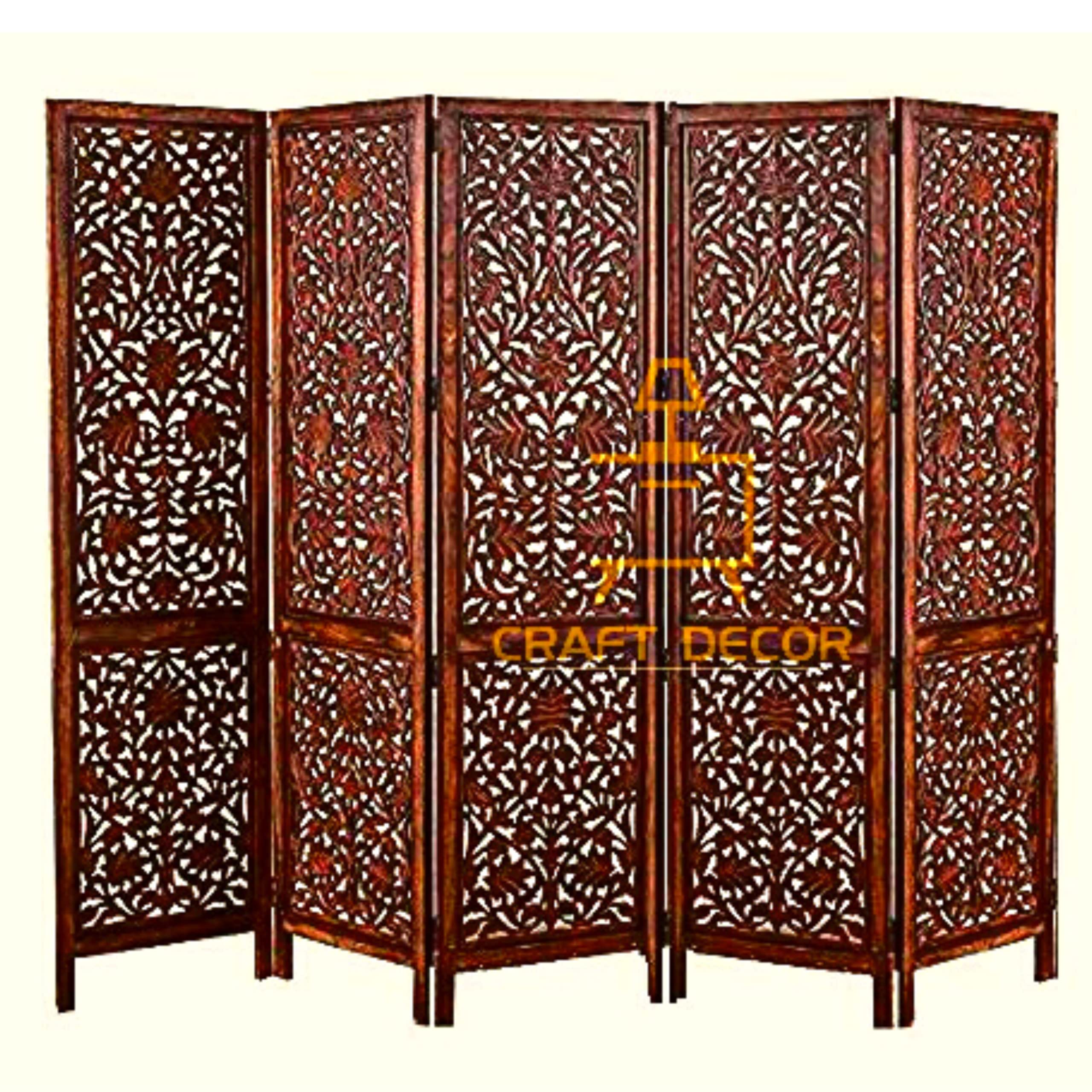 CRAFT DECOR Wooden Room Divider/Wooden Room Partition for Living Room/Wooden Separator for Living Room/Office Wooden Room Partition/Wall Divider/Wooden Screen / 6 Feet Height (5 Panel)