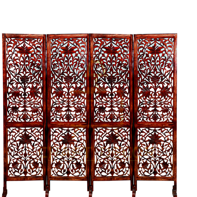 CRAFT DECOR Wooden Room Partitions for Living Room / Wood Screen Separator / Room Wall Divider with Stand 4 Panels Living Room/Bedroom/Office/ Restaurant/Pooja Room