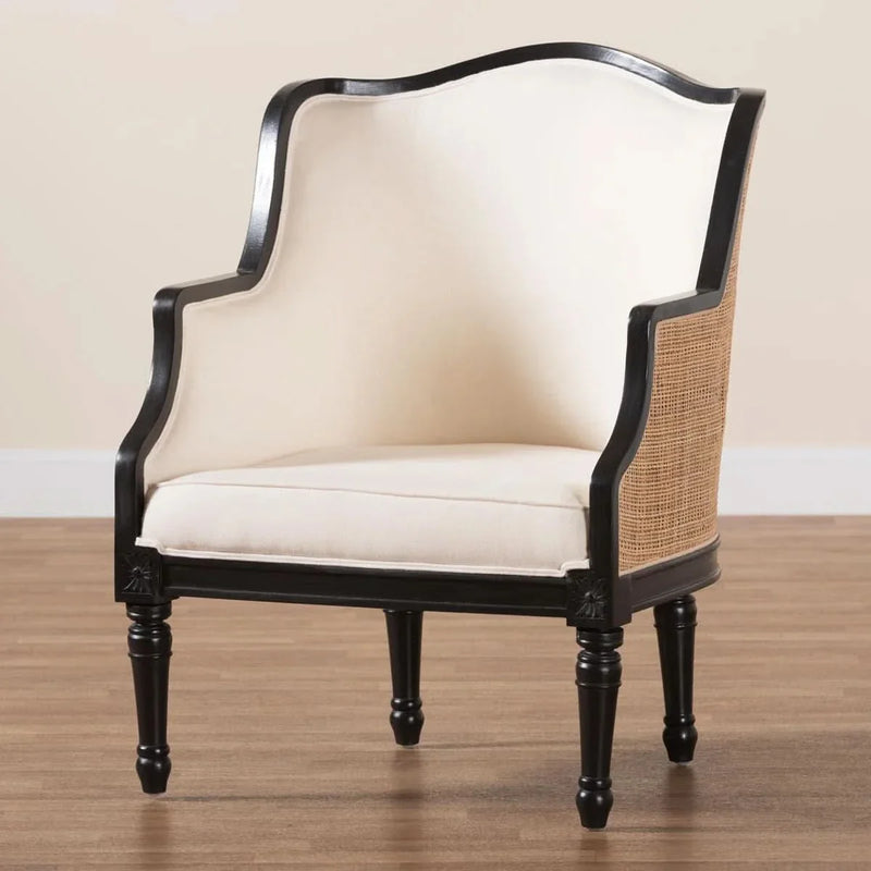 Rattan and Bayur Wood Armchair – Rustic Accent Chair for Living Room