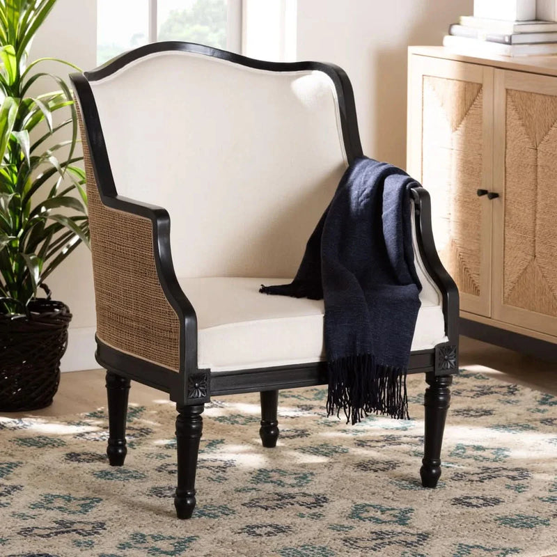 Rattan and Bayur Wood Armchair – Rustic Accent Chair for Living Room