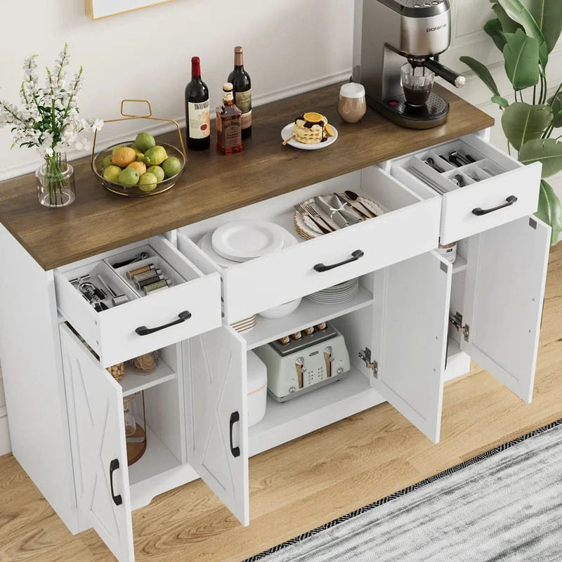 55.1'' Sideboard with 3 Drawers, Adjustable Shelves
