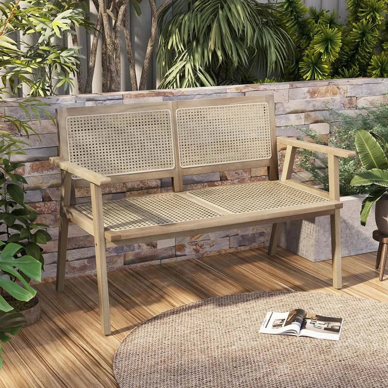 Natural Rattan Teak Wood Bench