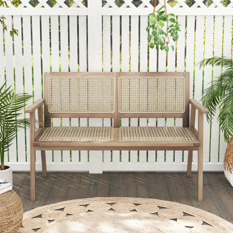 Natural Rattan Teak Wood Bench
