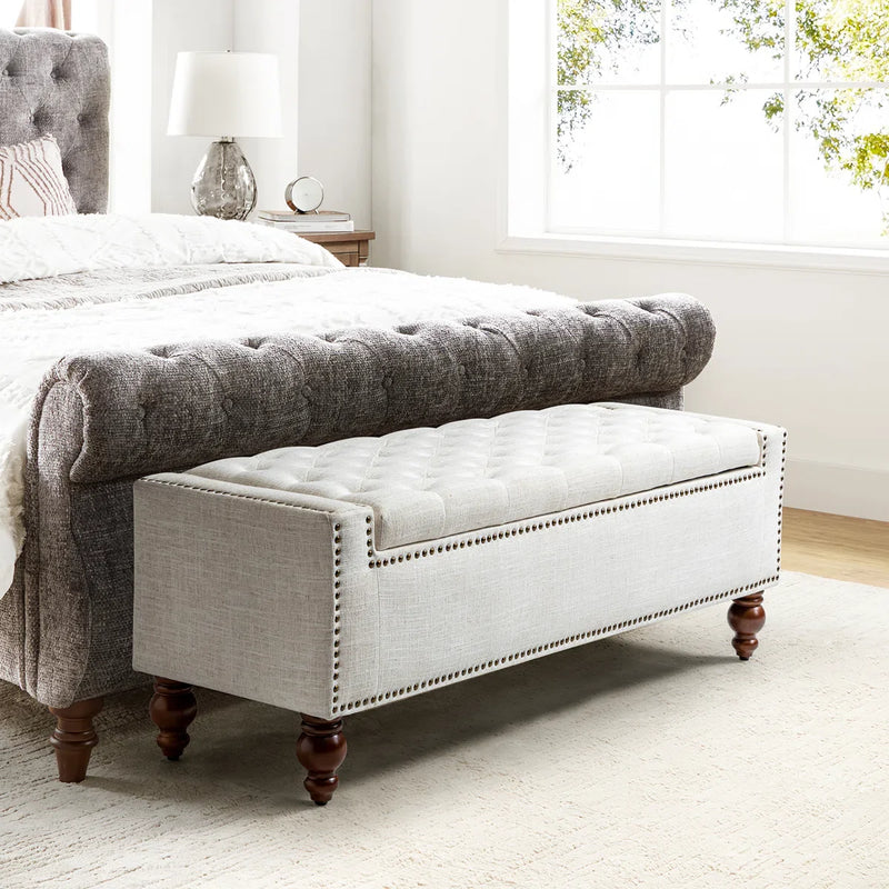 Flip Top Storage Bench with Solid Wood Spindle Legs - craft decor