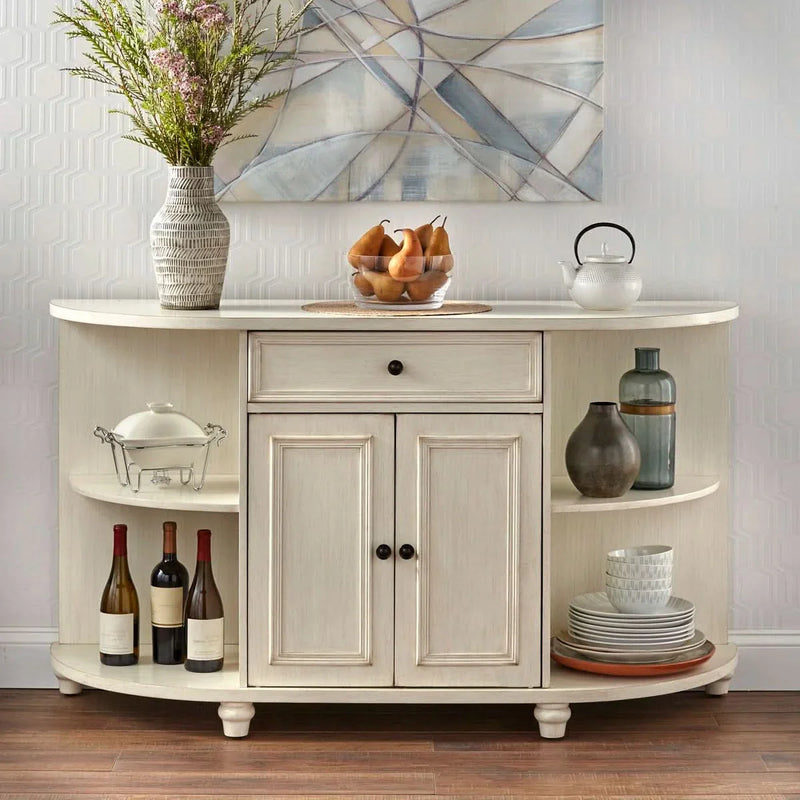 Coastal Half-Moon Sideboard – Storage Cabinet with Bun Feet & Charm