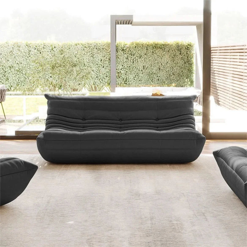Armless Large Microfiber Leather 3-Seat Bean Bag Sofa, Soft Armless Fireside Lounge Chair