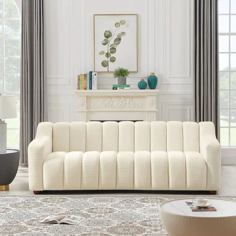 Modern Tufted Tight Back French Boucle Sofa