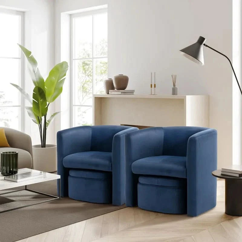 Zallin Upholstered Barrel Accent Chair With Storable Ottoman - Craft Decor