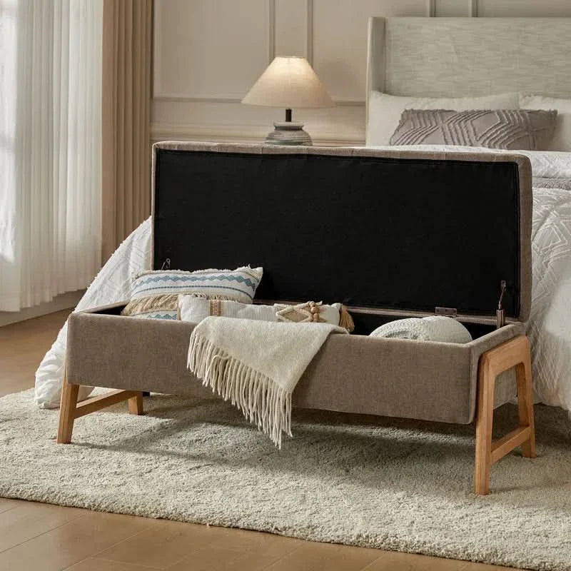 Sellus Mid-century Modern Upholstered Storage Bench with Solid Wood Legs and Tufted Seat