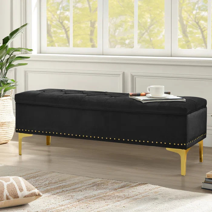 Linen Upholstered Storage Bench - craft decor