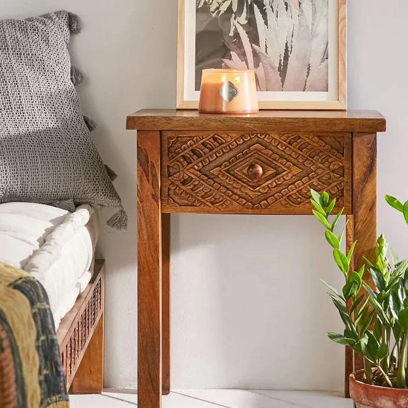 Hiana Solid Wood Bedside Table - Craft Decor