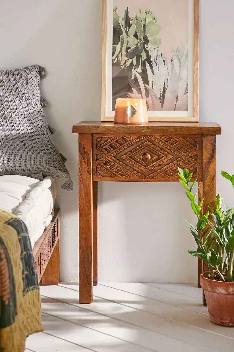 Hiana Solid Wood Bedside Table - Craft Decor
