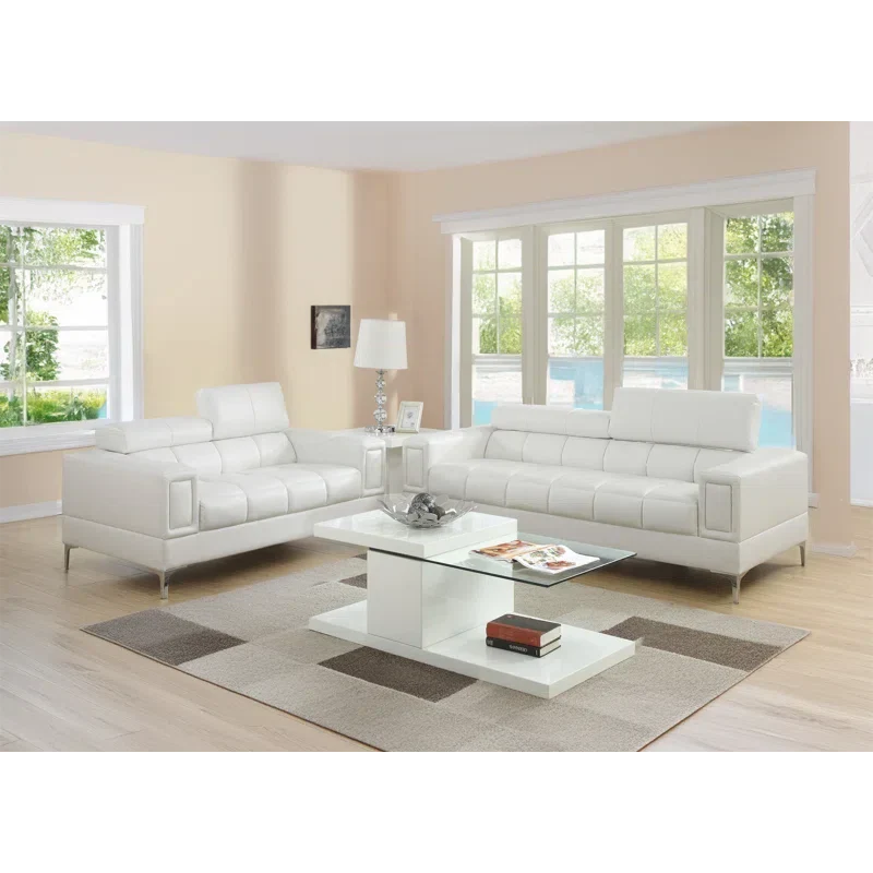 Cailiez 2 - Piece Modern Wooden Living Room Set, Faux Leather Sofa Set with Metal Headrest Mechanism Luxury Sofa Set