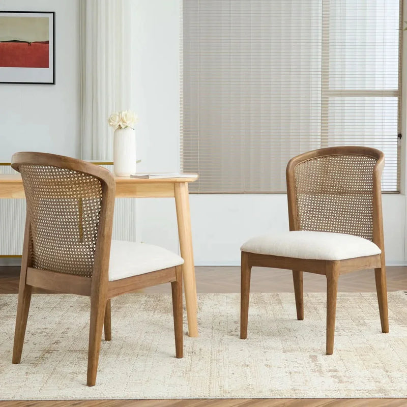 Wood & Rattan Dining Chairs (Set of 2)