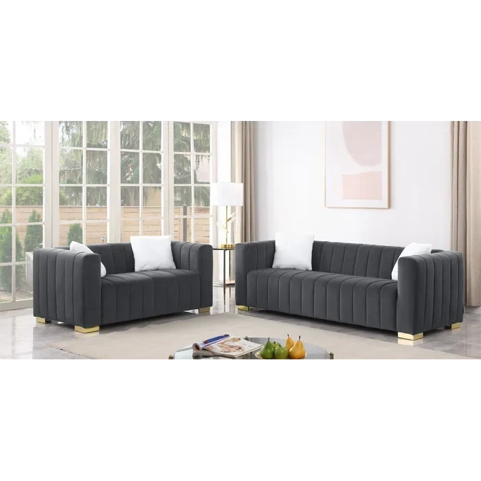 Cliffordz 2 - Piece Velvet Living Room Set Luxury Sofa Set