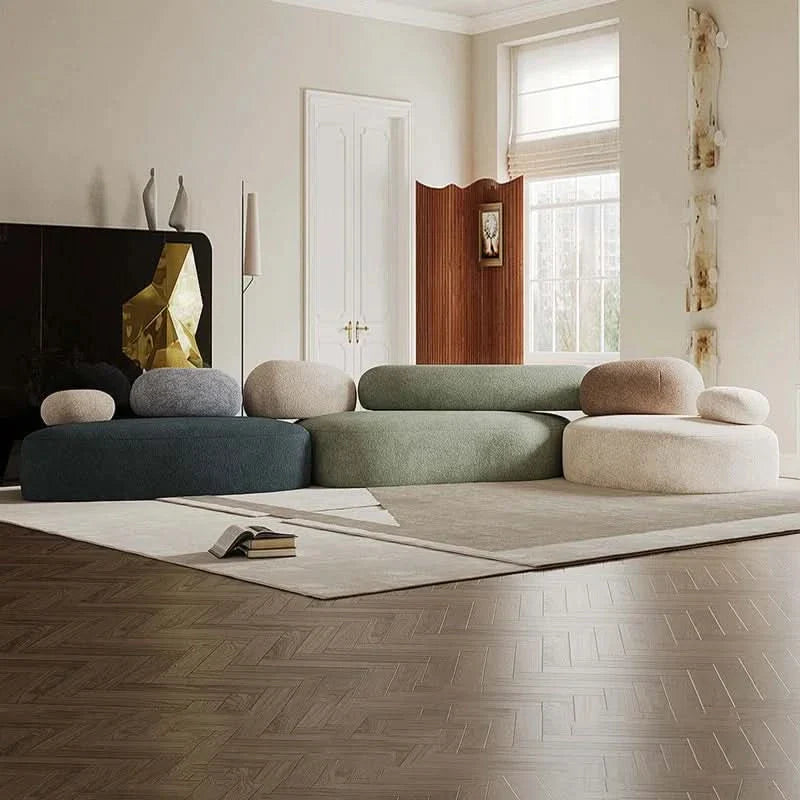 Cobblestone Shape Cloth Art Italian Sofa Combinat Living Room Set Luxury Sofa Set