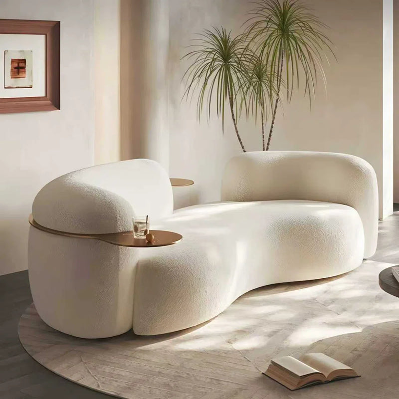 Shikar Curved Modern 3-Seater Sofa with Built-In Gold Tray - Wooden Bazar