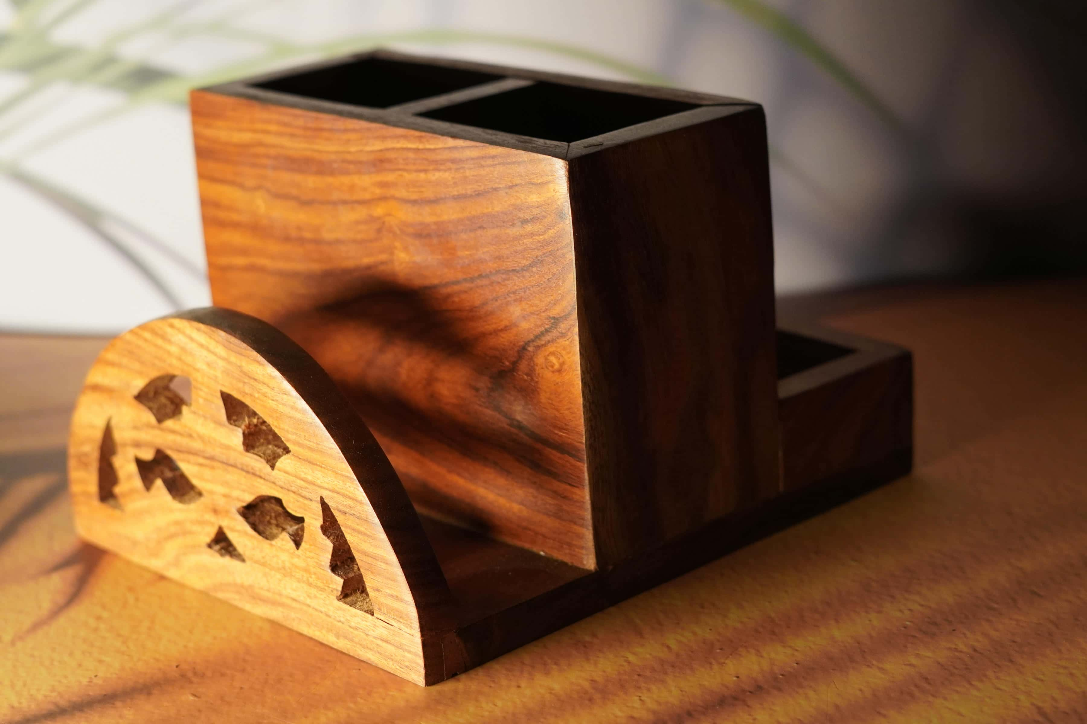 Compact Wooden Desk Organizer