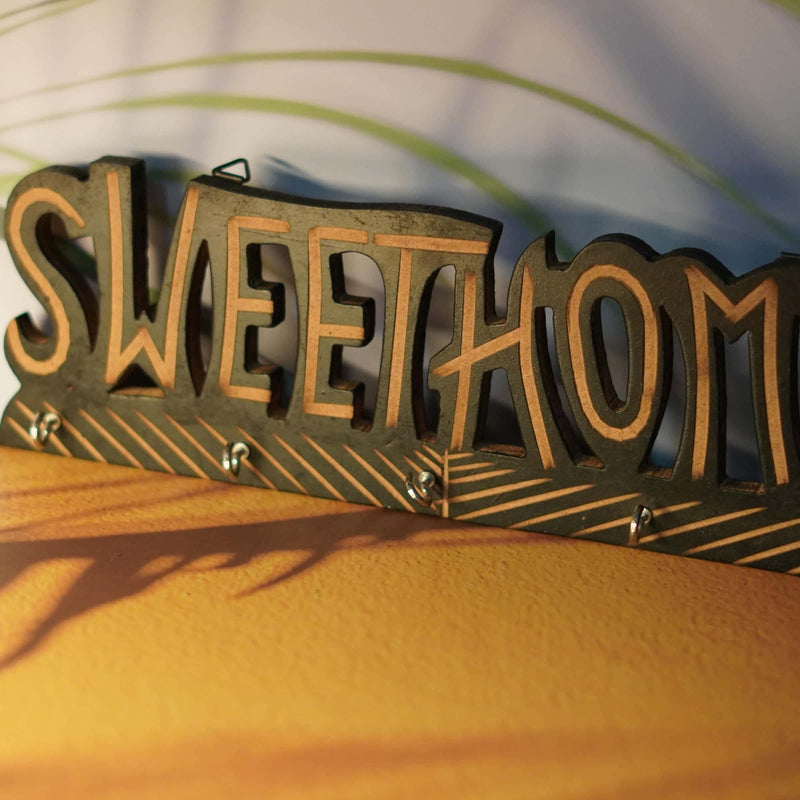 Rustic Wooden Key Holder with "Sweet Home" Sign (Set of 2)