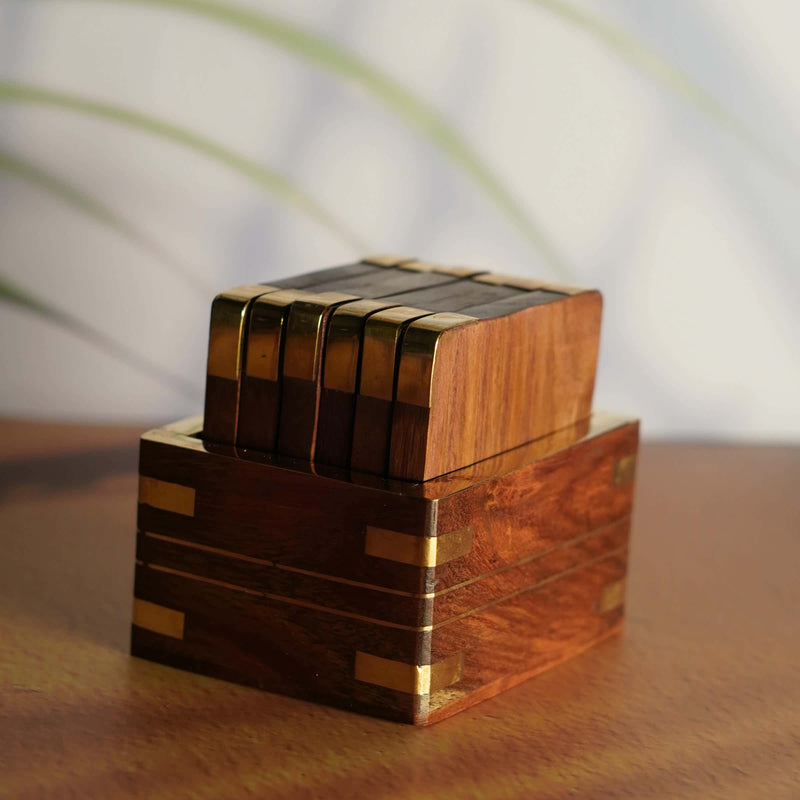 Natural Beauty Meets Modern Design: Wooden Coasters with Brass Inlay