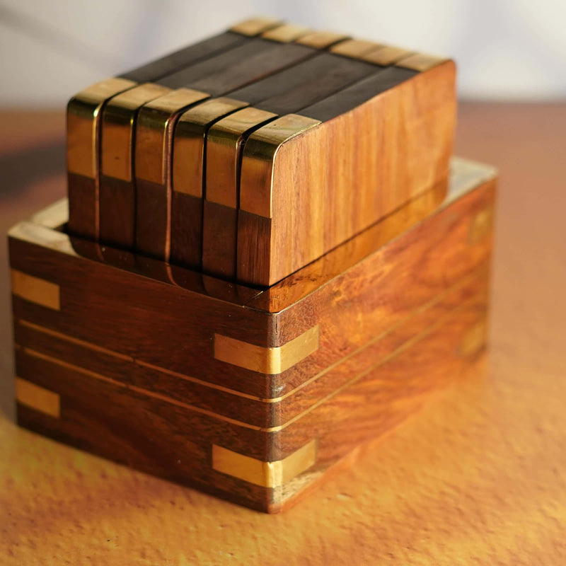 Natural Beauty Meets Modern Design: Wooden Coasters with Brass Inlay