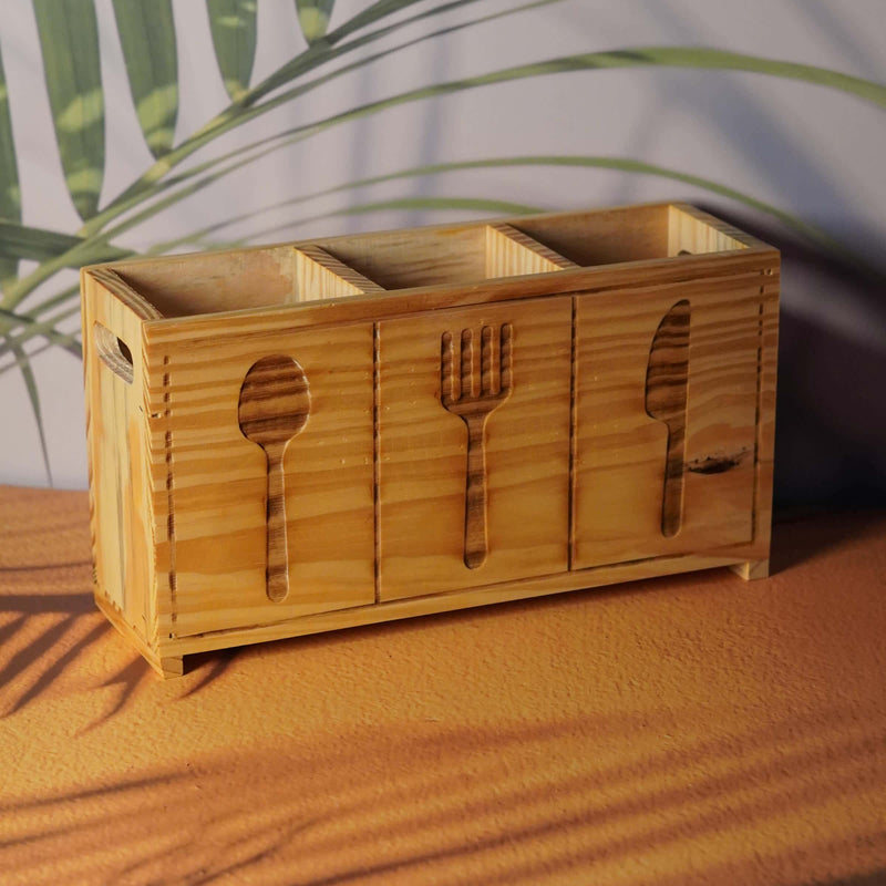 Rustic Wooden Cutlery Organizer