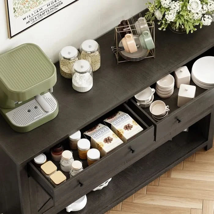 55.1'' Wide Modern Storage Sideboard with Open Shelf, Cabinet, Drawers