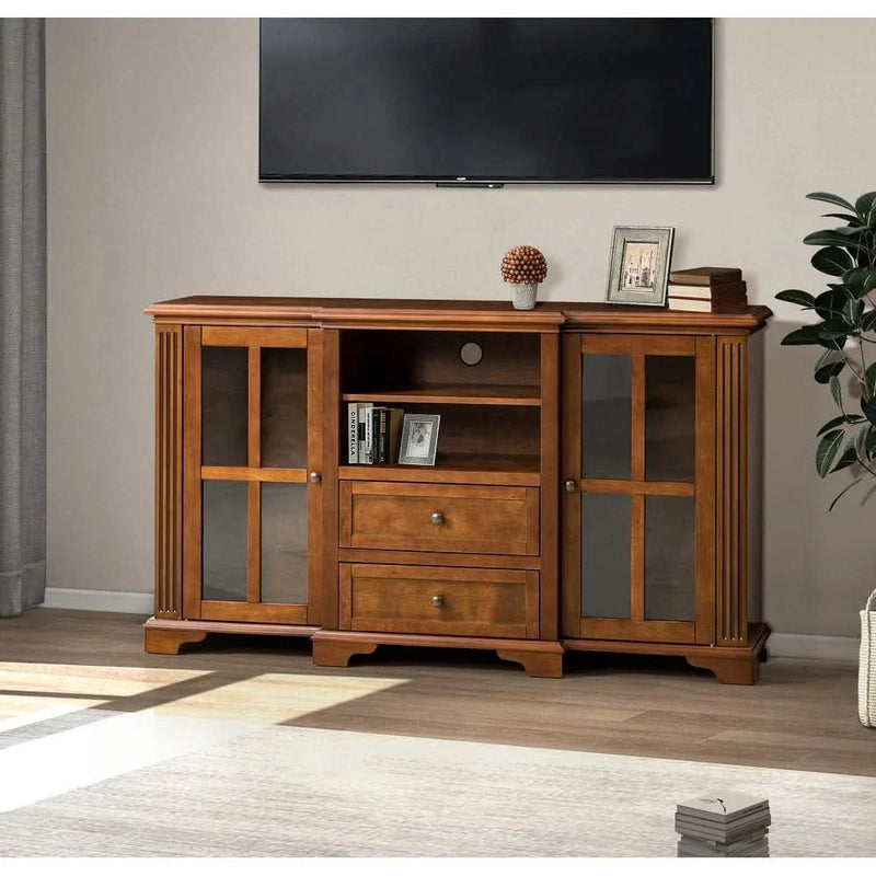Multifunctional Wooden TV Stand with Shelf and 2 Drawers and Sturdy Legs