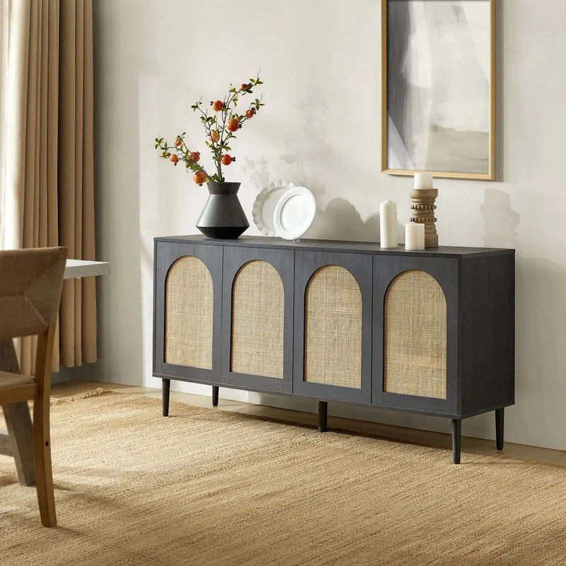 63" Wide Rattan Sideboard with Adjustable Shelves