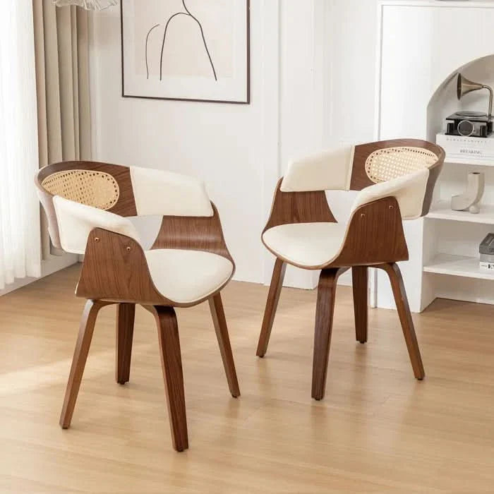 Vivvy Solid Wood Dining Chair with Rattan Backrest (Set of 2)