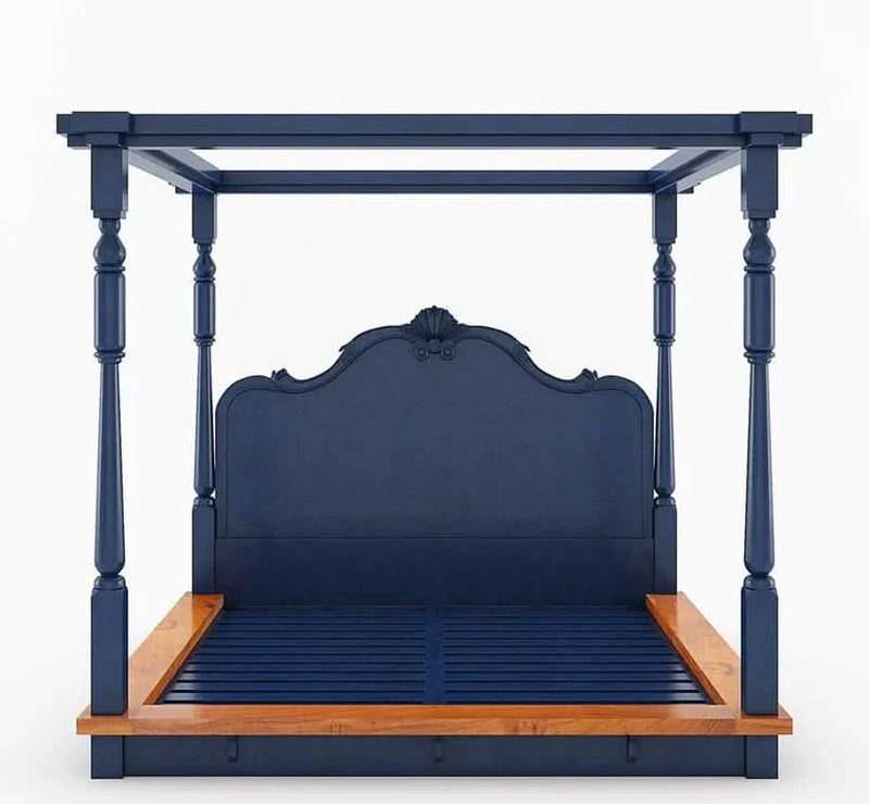 King Size Royal Luxury Solid Wood Four Poster Bed with Classic Carved Headboard