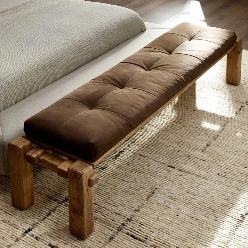 Sanikira Genuine Leather Upholstered Bench