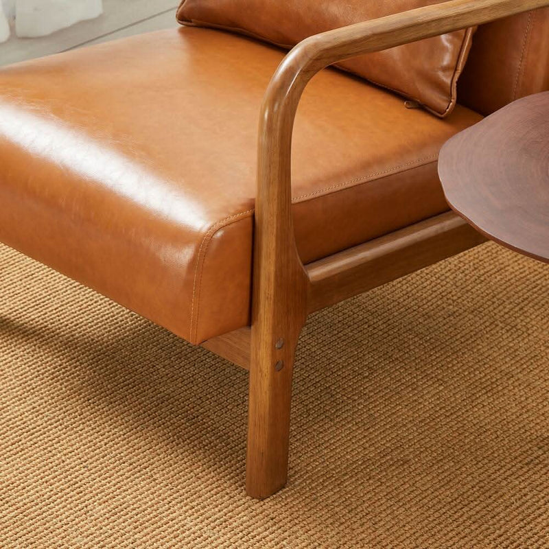 Pikker Mid-Century Modern PU Leather Armchair Accent Chair with Pillow