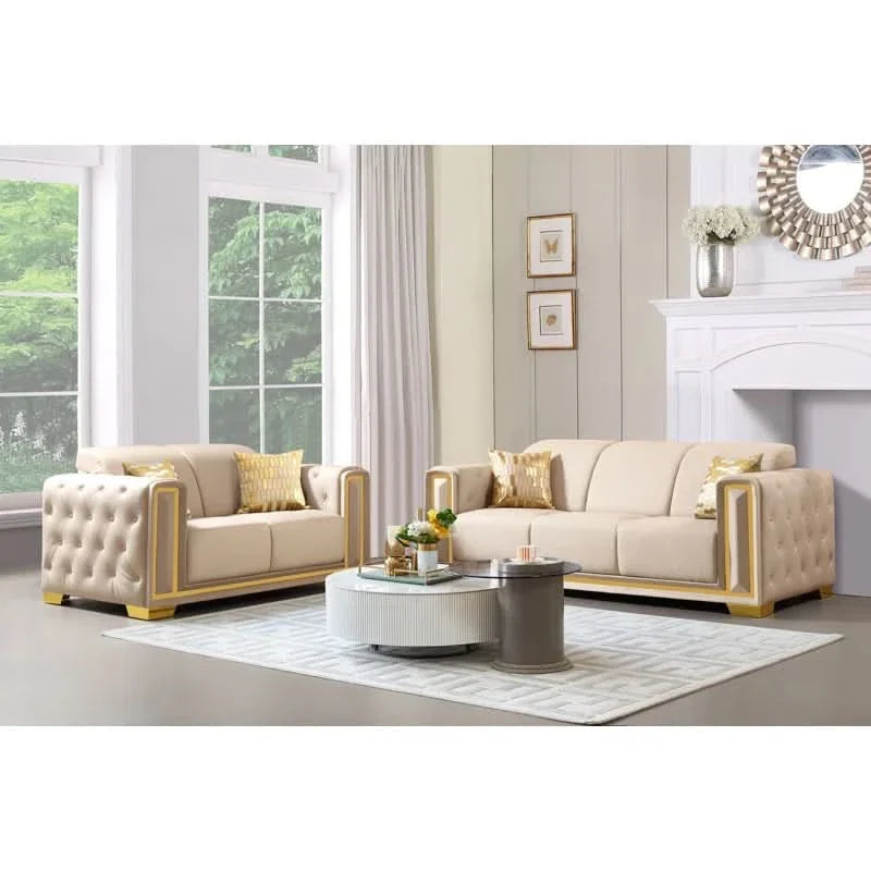 Henriikkaz 2 - Piece Leathaire Fabric Living Room Set Luxury Sofa Set