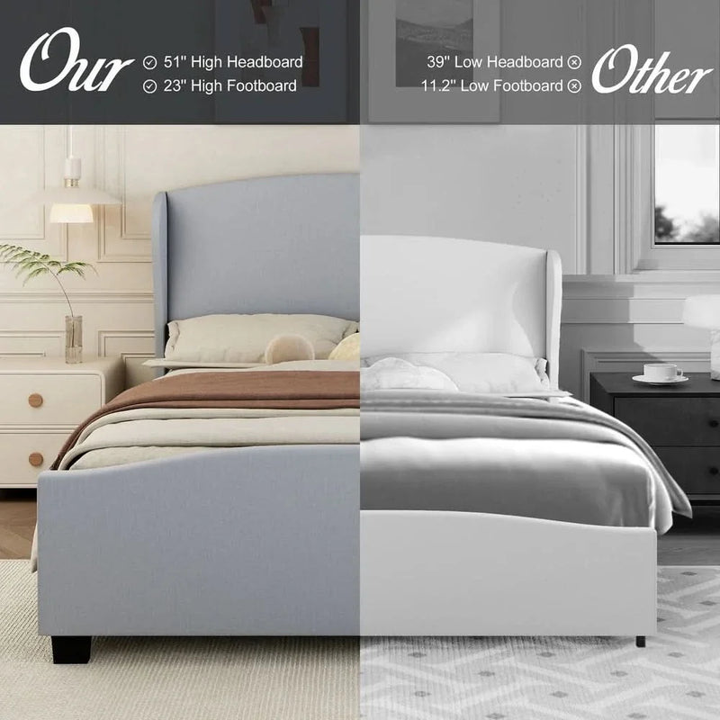 Tikan High Headboard Wingback Linen Upholstered Bed by Harper&Bright Designs